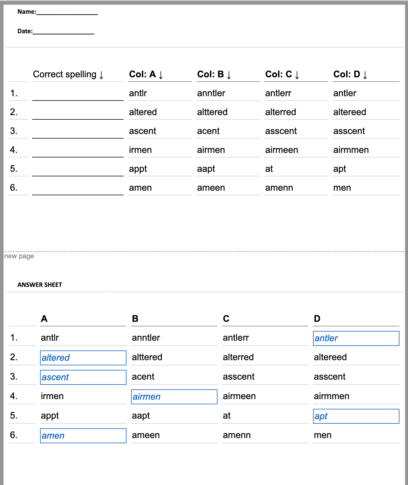 free spelling worksheet maker