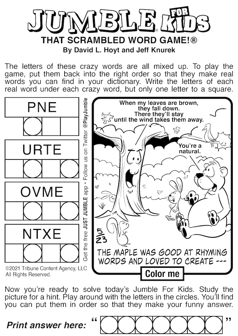 Free Jumble Puzzles For Kids And Adults BOOMER Magazine Worksheets Library