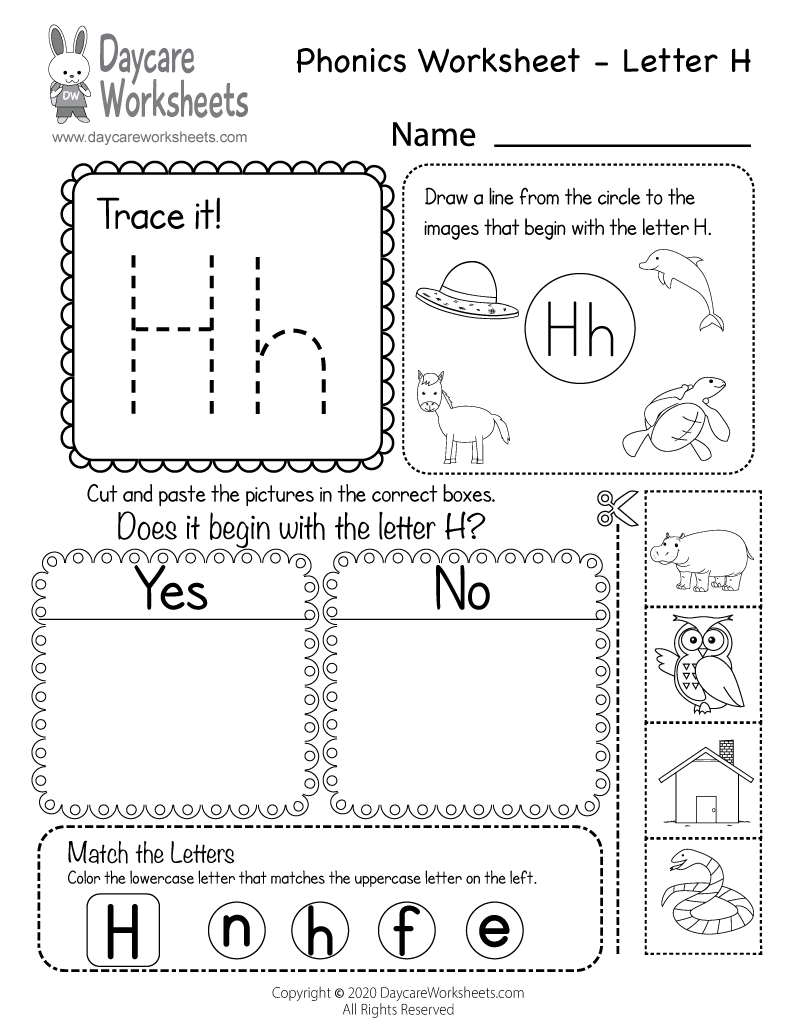 h worksheets for preschool