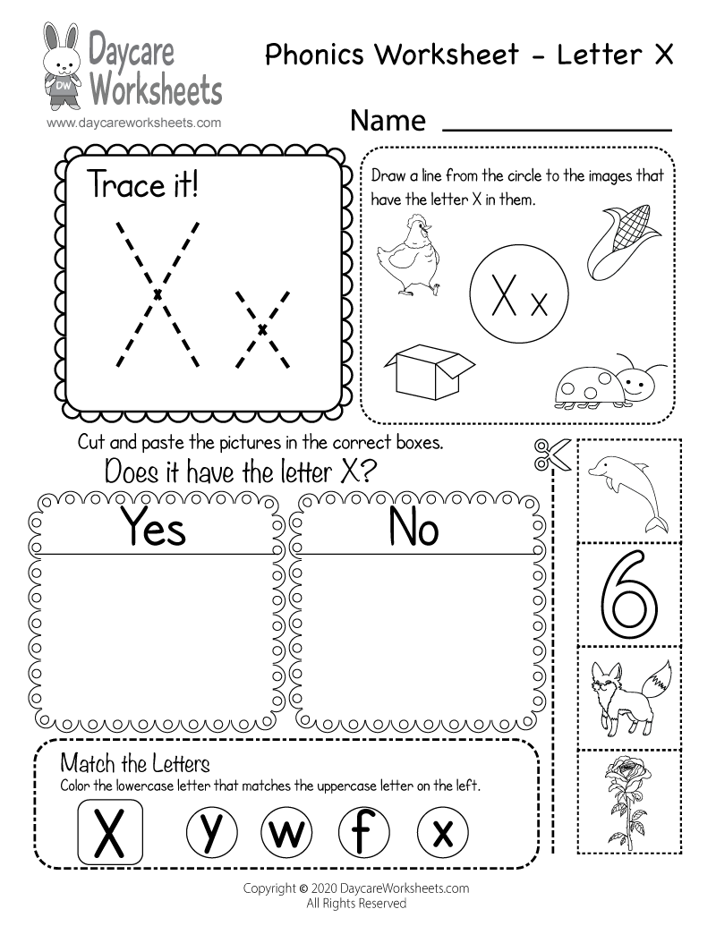 worksheets for the letter x