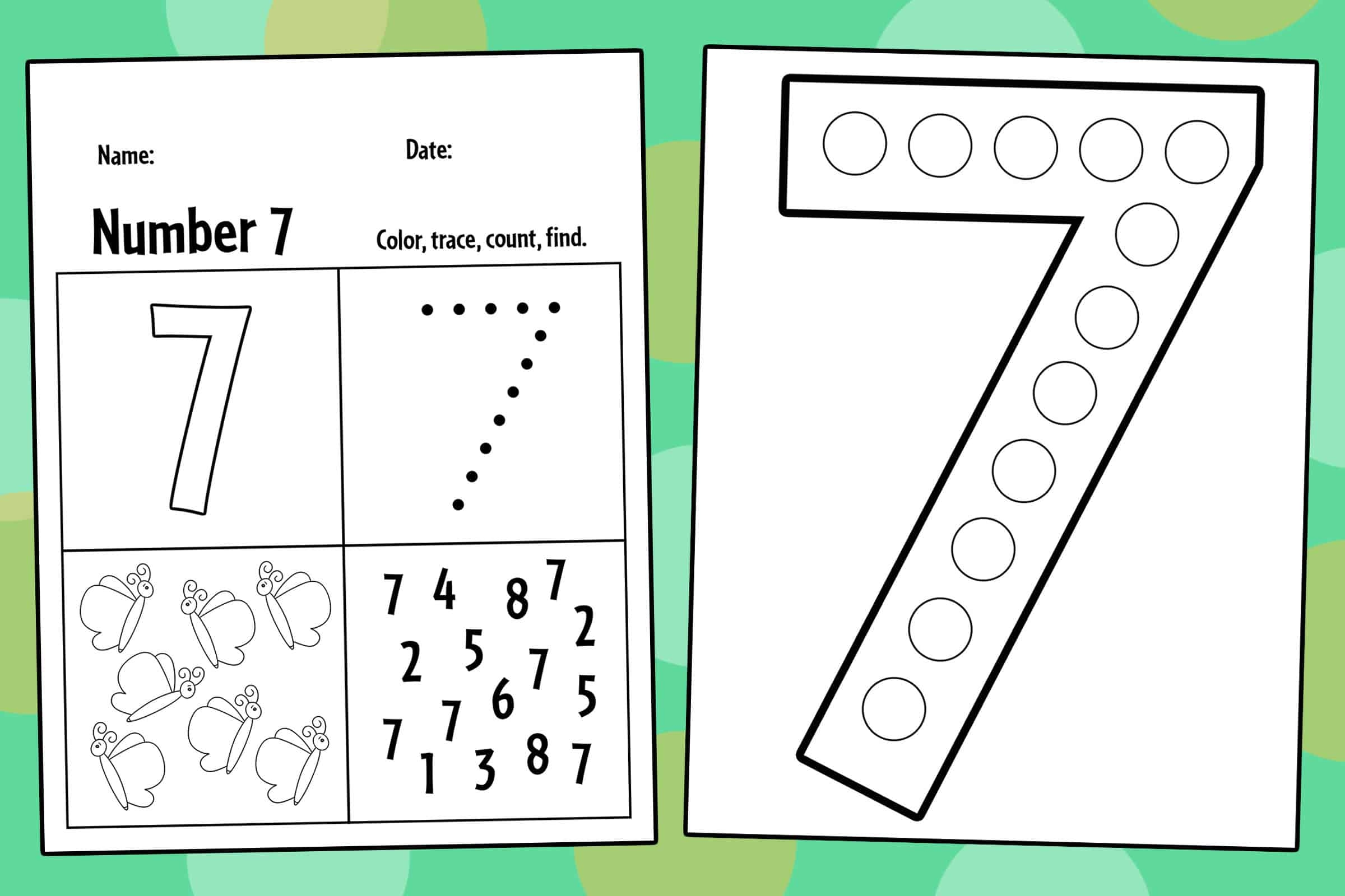 number 7 worksheets for preschool