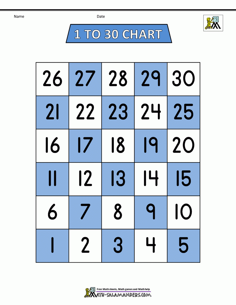 Free Number Chart 1 30