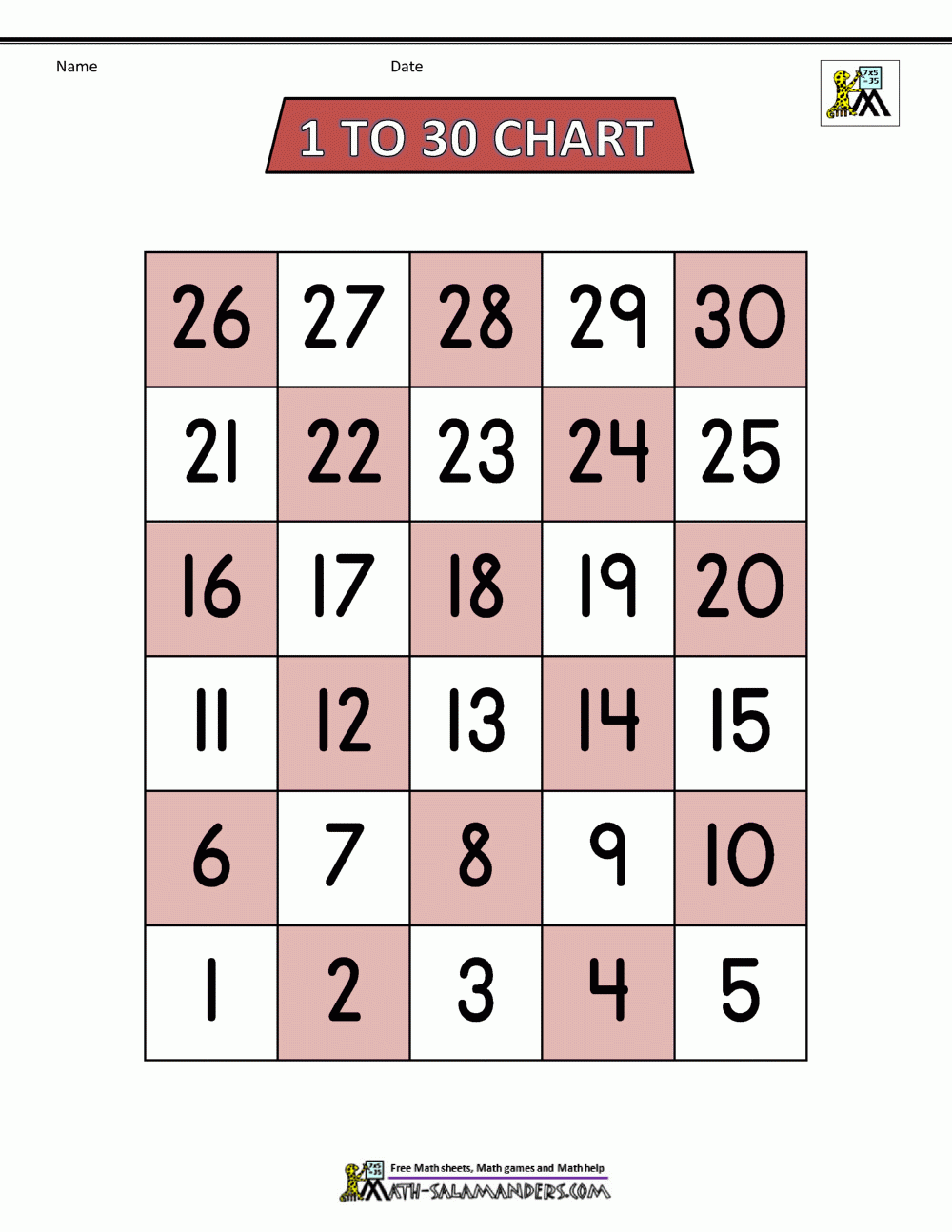 numbers 1 30 printable