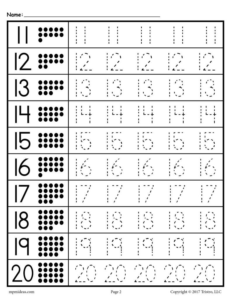 FREE Number Tracing Worksheets Numbers 1 20