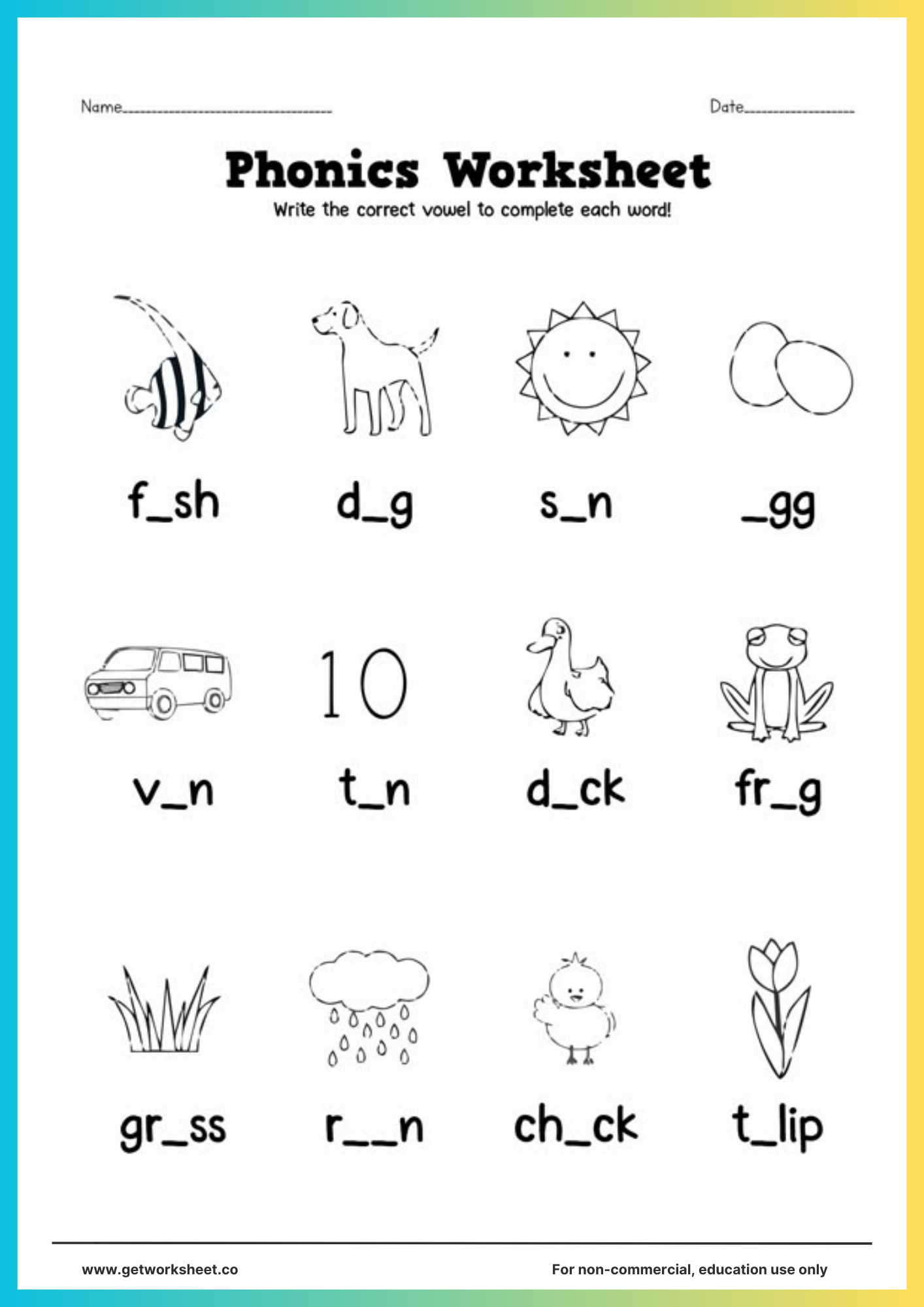kindergarten phonics worksheets