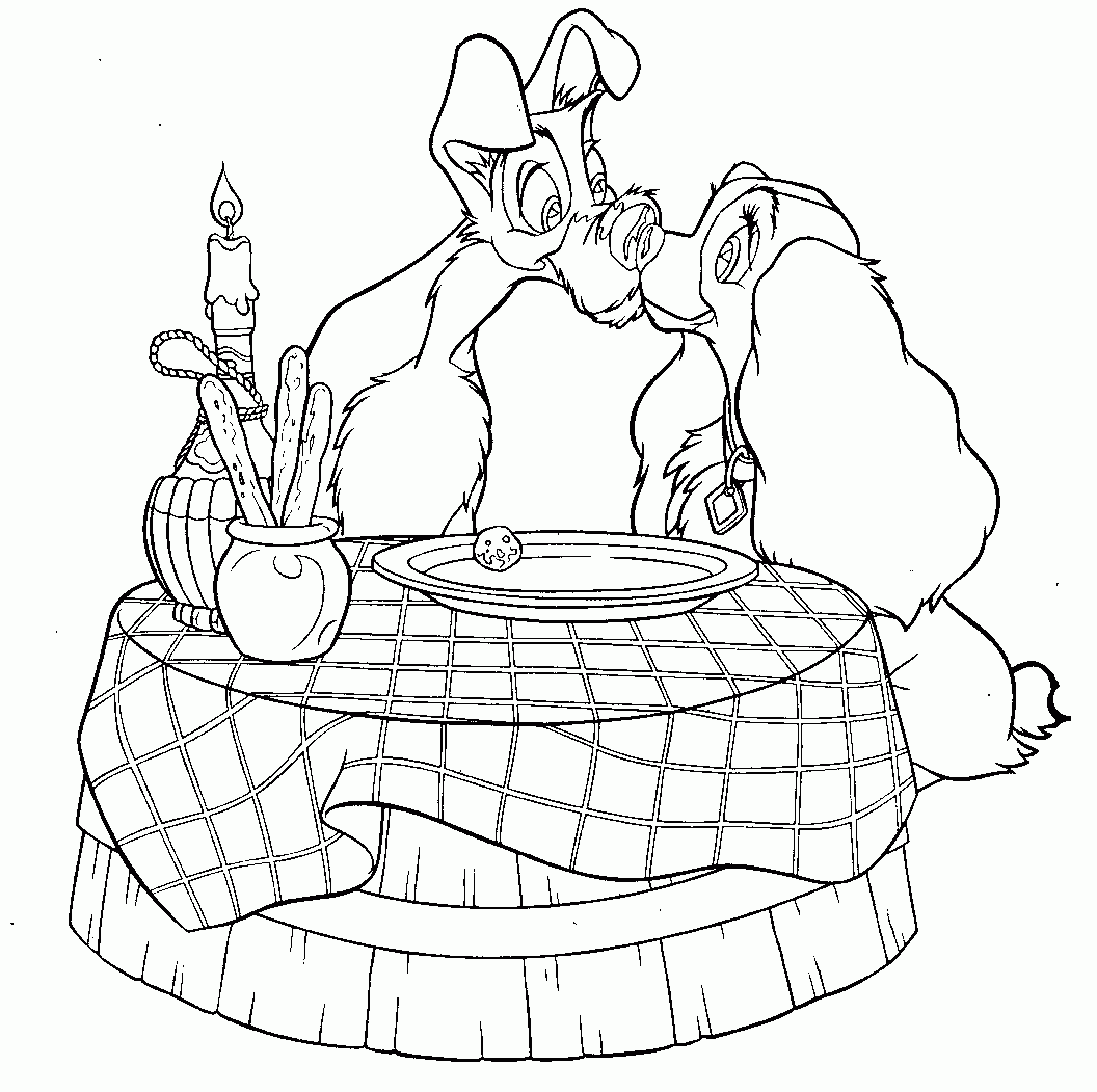 Free Printable And Coloring Drawing Of Lady And The Tramp The Lady And The Tramp Coloring Pages