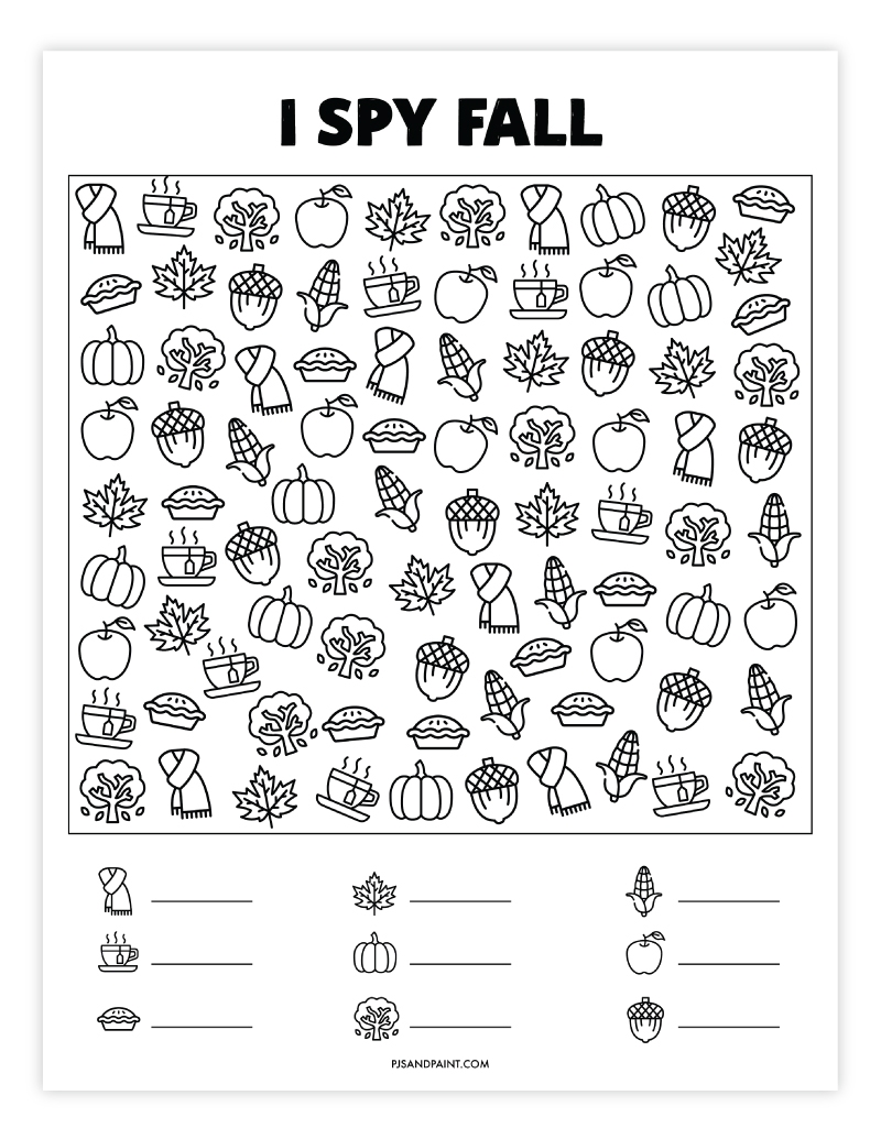 Free Printable Fall I Spy Game For Kids Pjs And Paint
