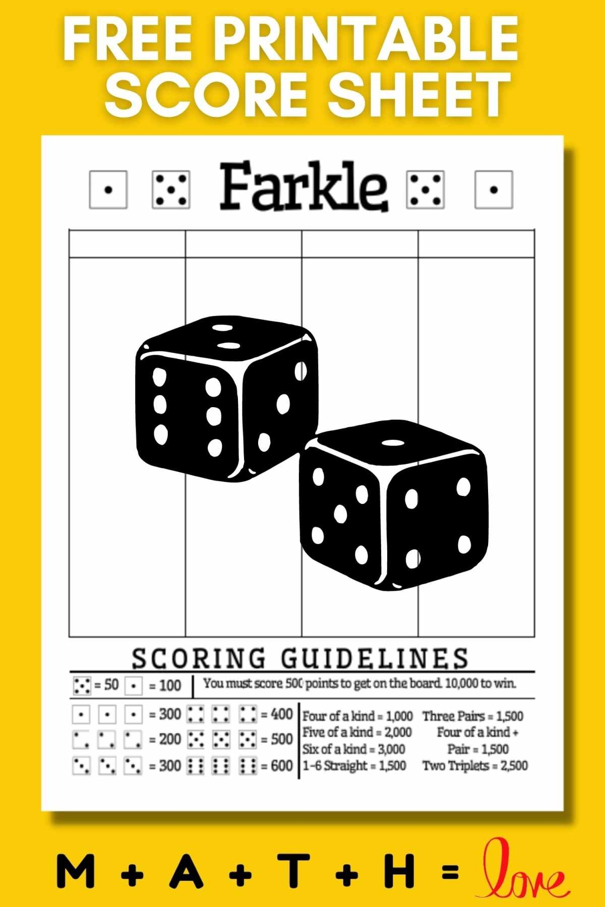 Free Printable Farkle Score Sheet With Scoring Rules PDF Free Printable Farkle Score Sheet With Scoring Rules PDF