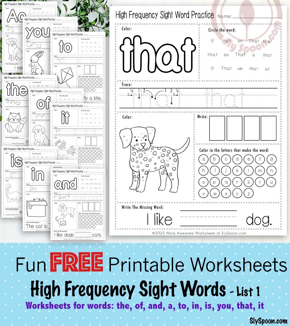 sight word that worksheet
