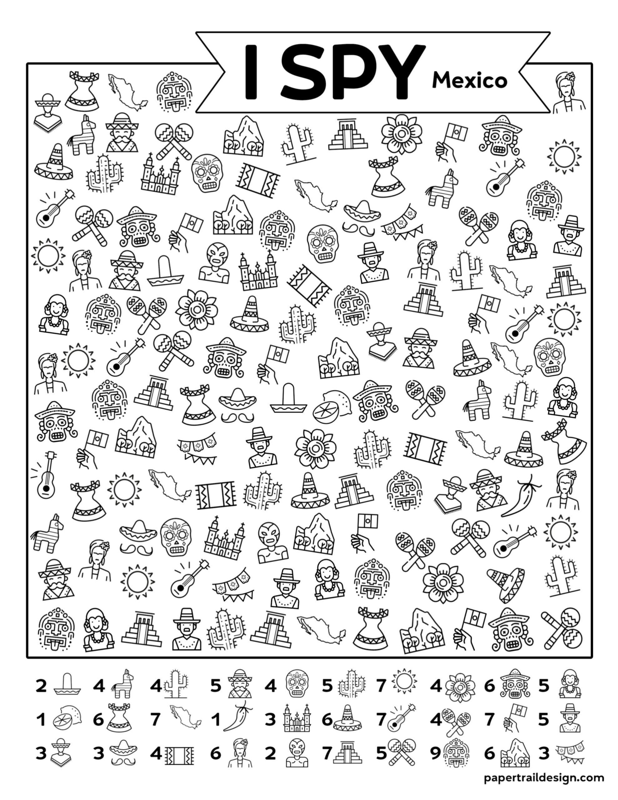 Free Printable I Spy Mexico Activity Paper Trail Design