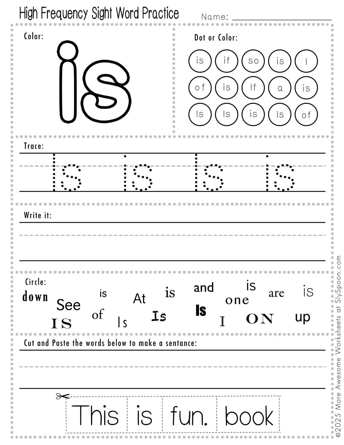 Free Printable Is Sight Word Worksheets For Kindergarten First Grade Sly Spoon