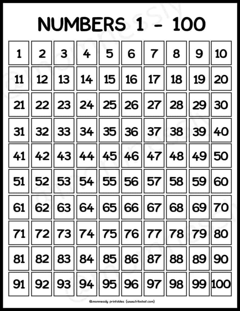 Free Printable Numbers 1 100 Tribobot X Mom Nessly