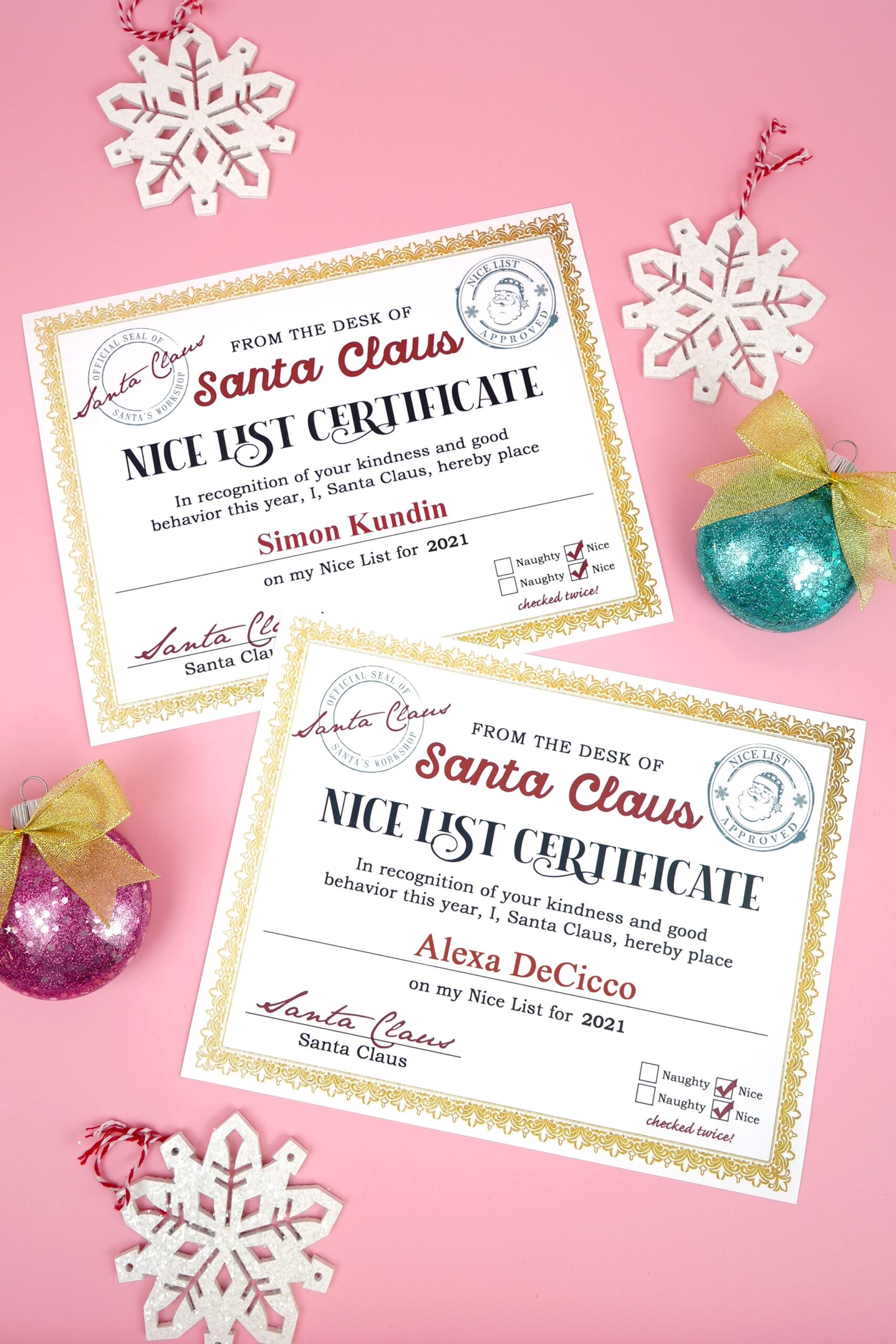 nice list certificate free printable