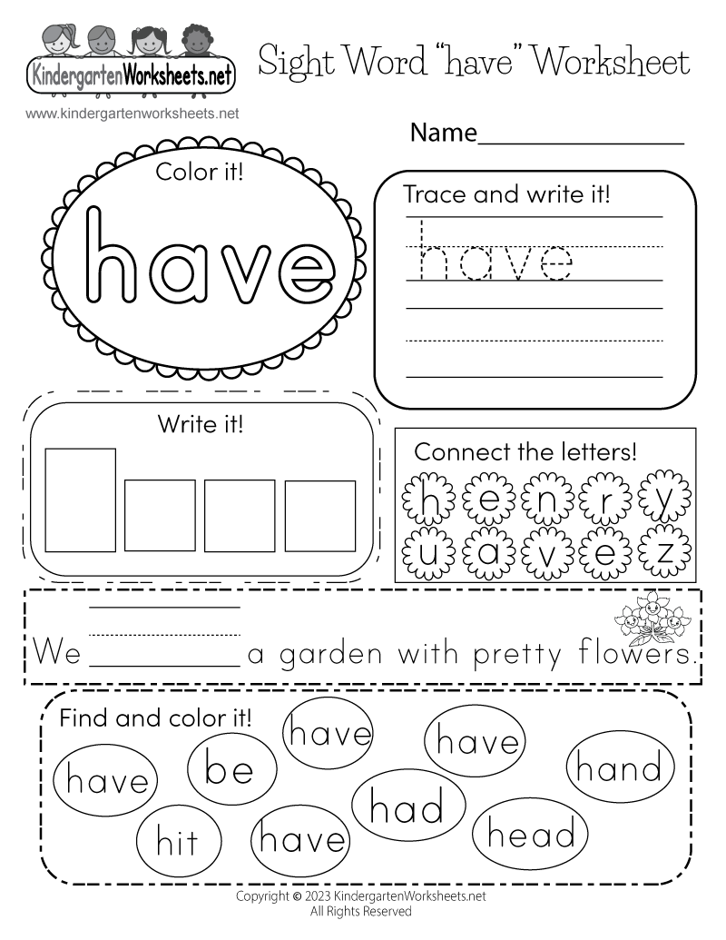 Free Printable Sight Word have Worksheet Free Printable Sight Word have Worksheet