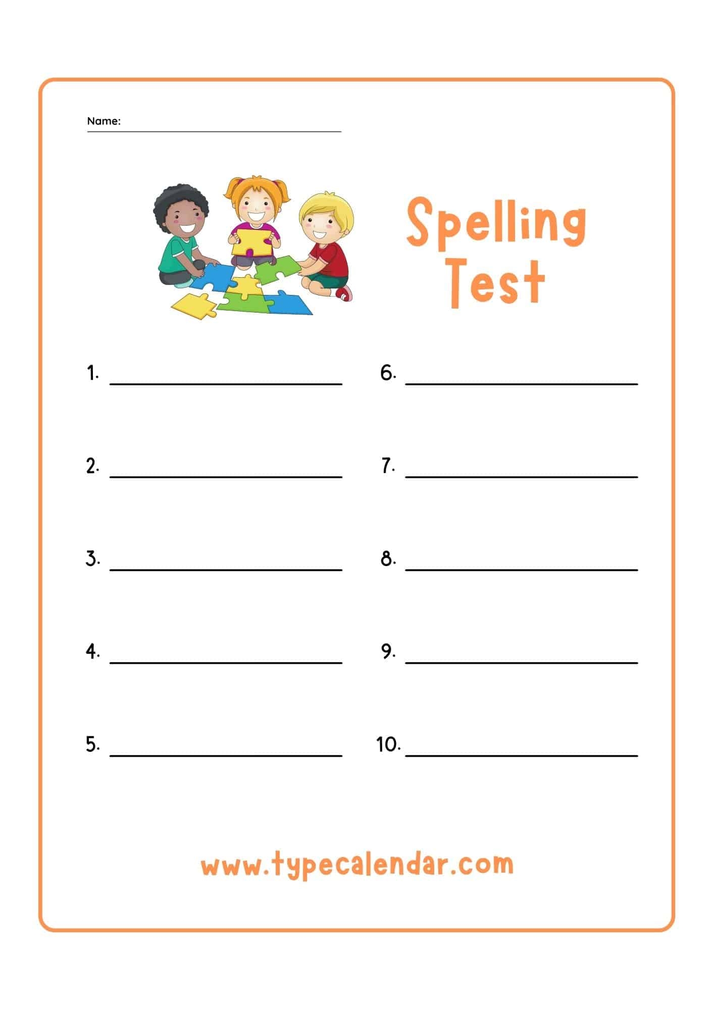 Free Printable Spelling Test Templates PDF 10 15 20 25 Words