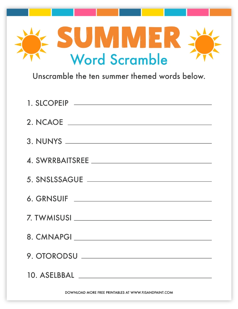 Free Printable Summer Word Scramble Pjs And Paint Free Printable Summer Word Scramble Pjs And Paint