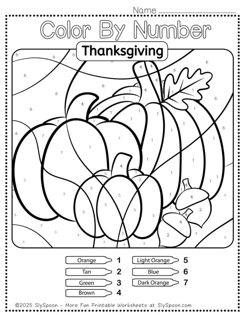 Free Printable Thanksgiving Color By Number Pages For Kids Sly Spoon