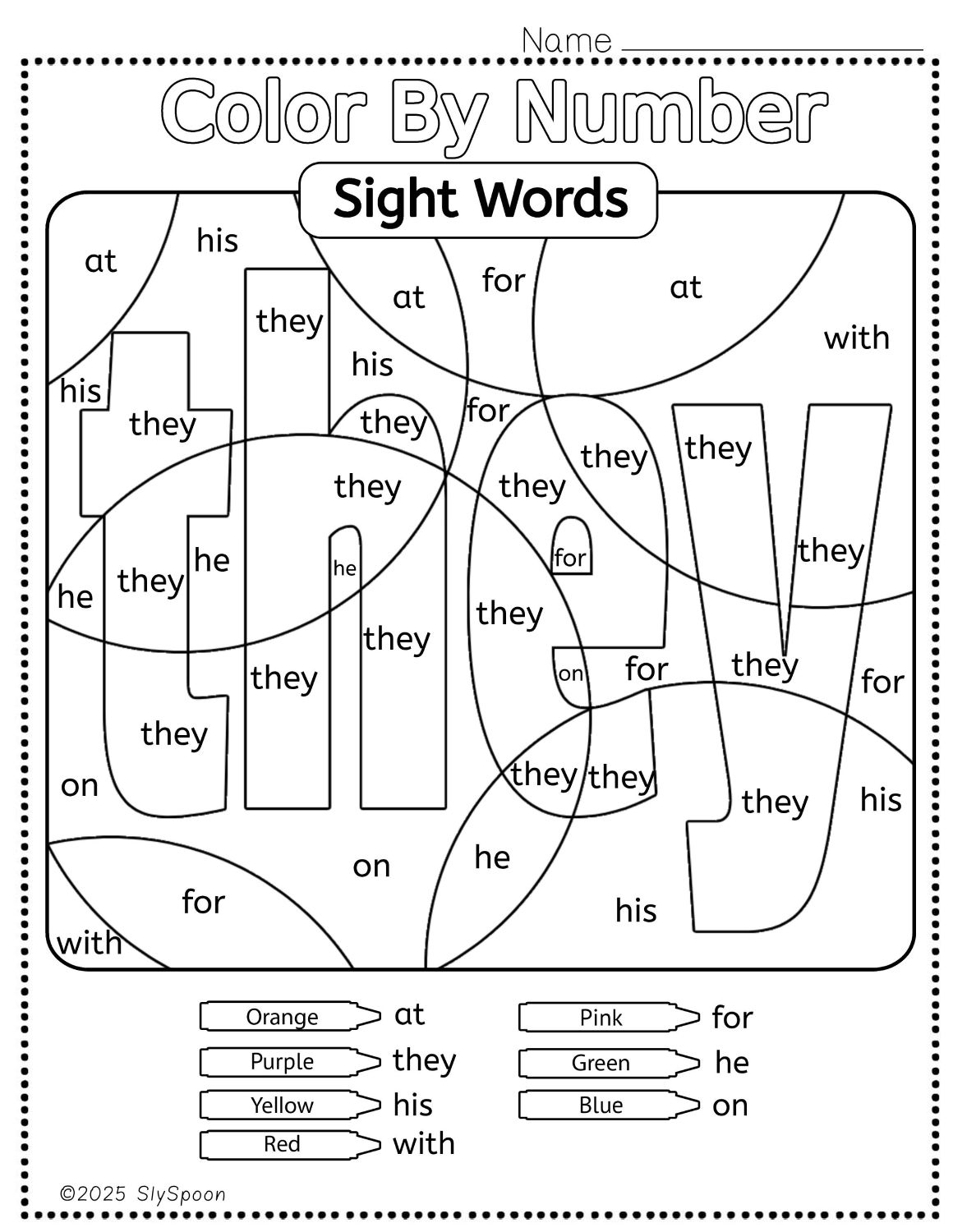 Free Printable They Sight Word Worksheets For Kindergarten First Grade Sly Spoon