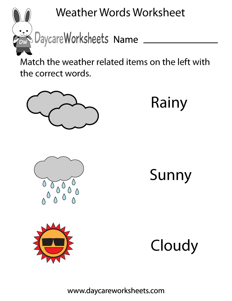 Free Printable Weather Words Worksheet For Preschool