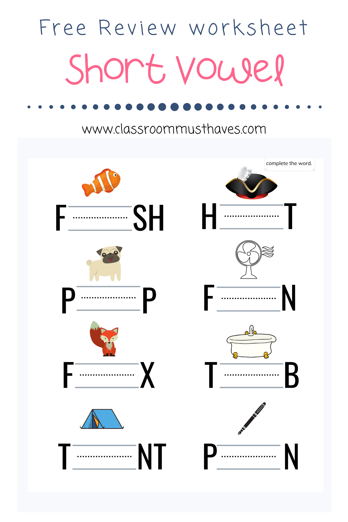 kindergarten vowel worksheets