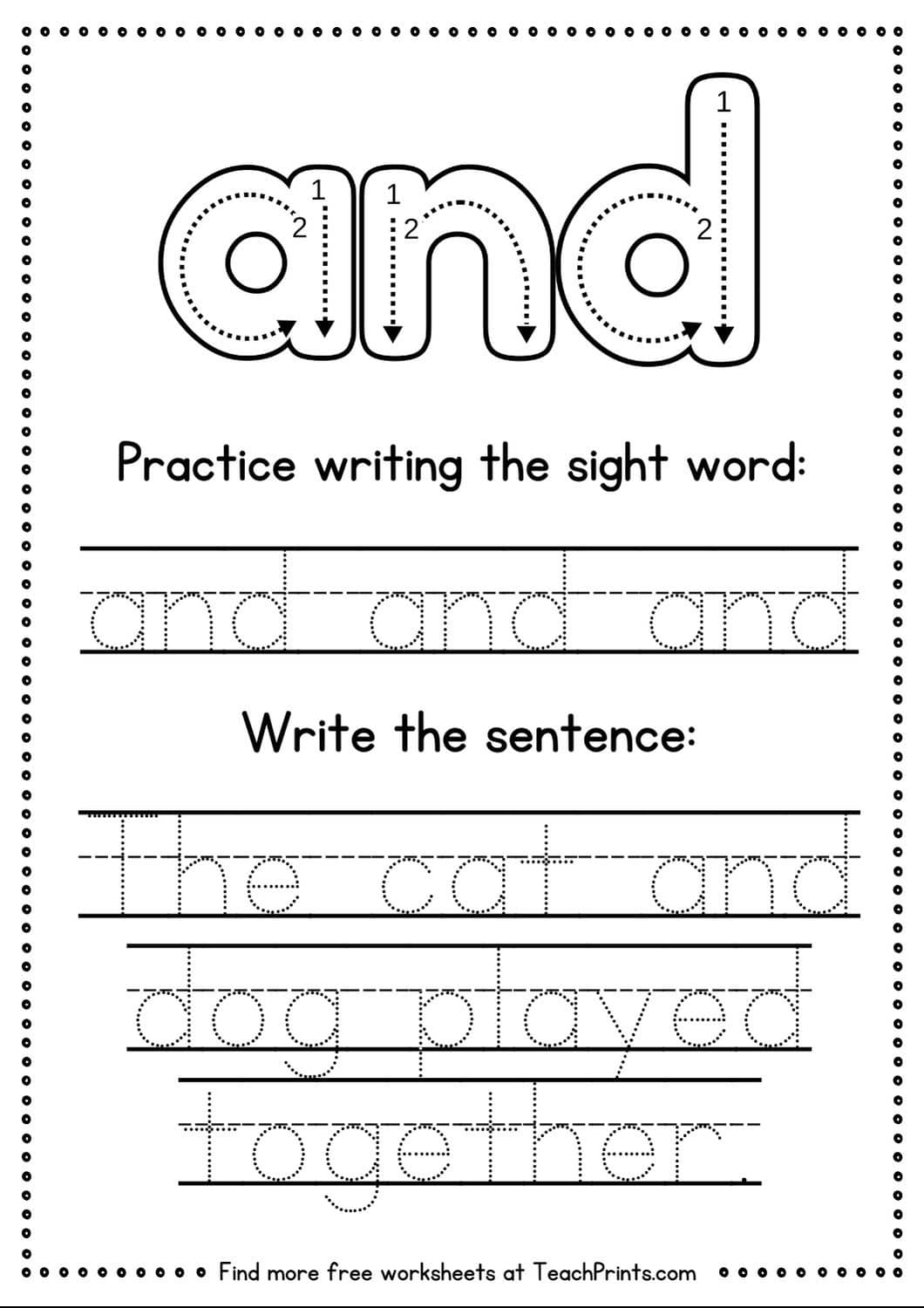 Free Sight Word And Worksheets Teach Prints
