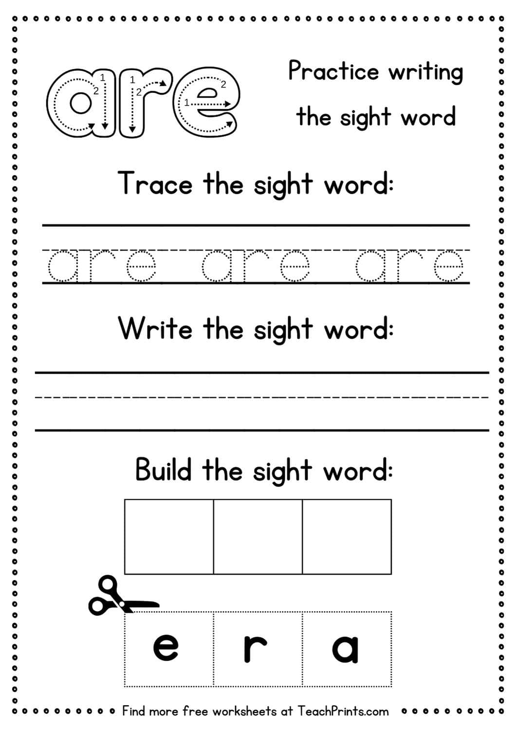 sight word are worksheet