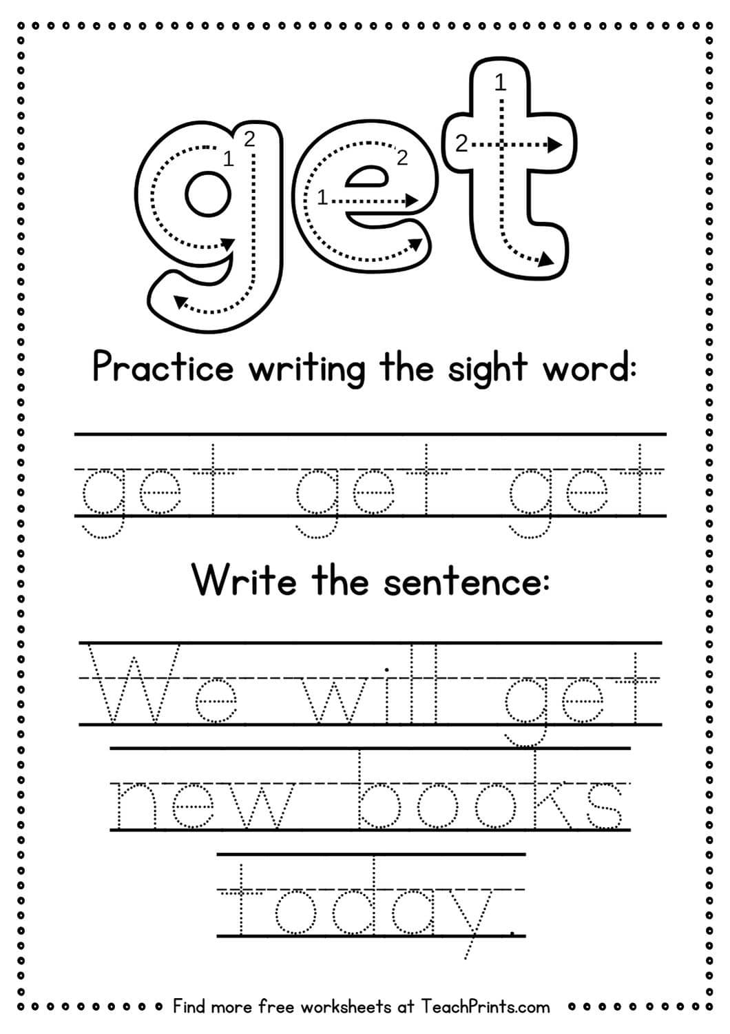 Free Sight Word Get Worksheets Teach Prints