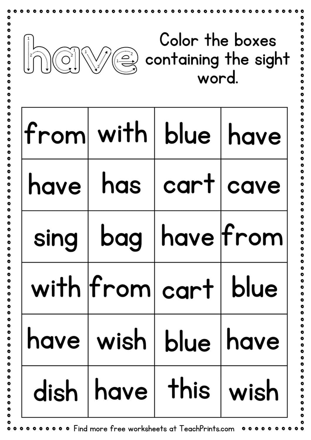 sight word has worksheet sight word has worksheet