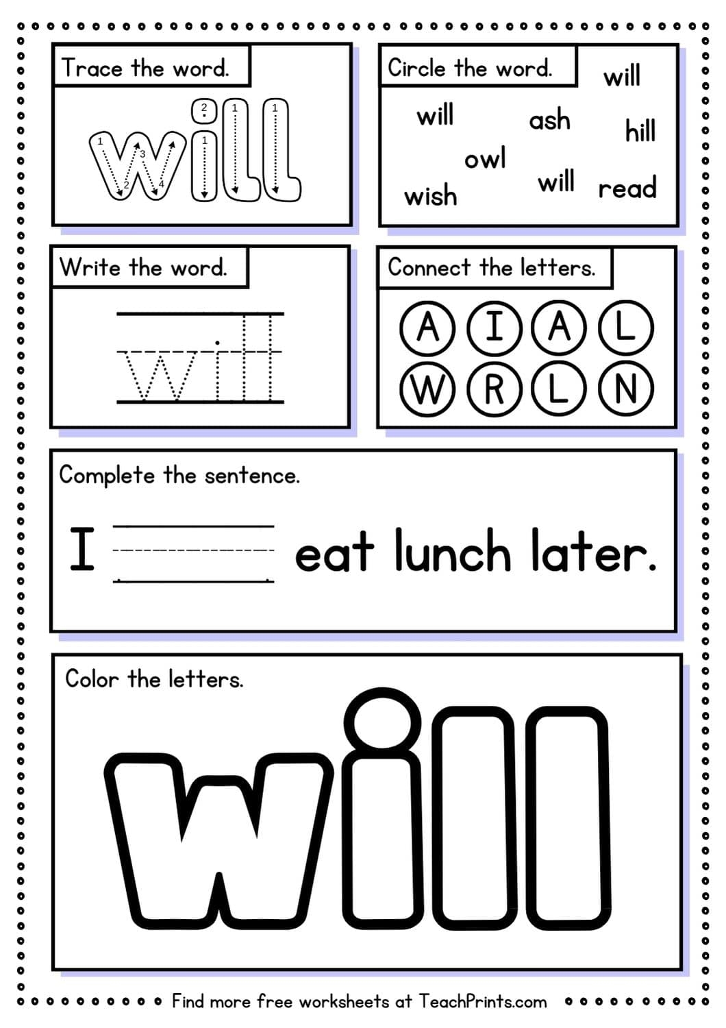 Free Sight Word Will Worksheets Teach Prints