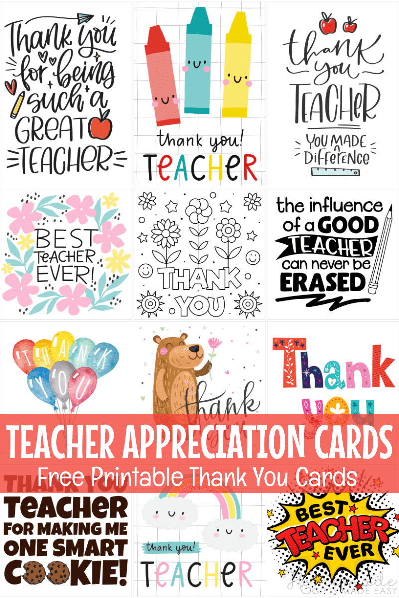 teacher appreciation free printables