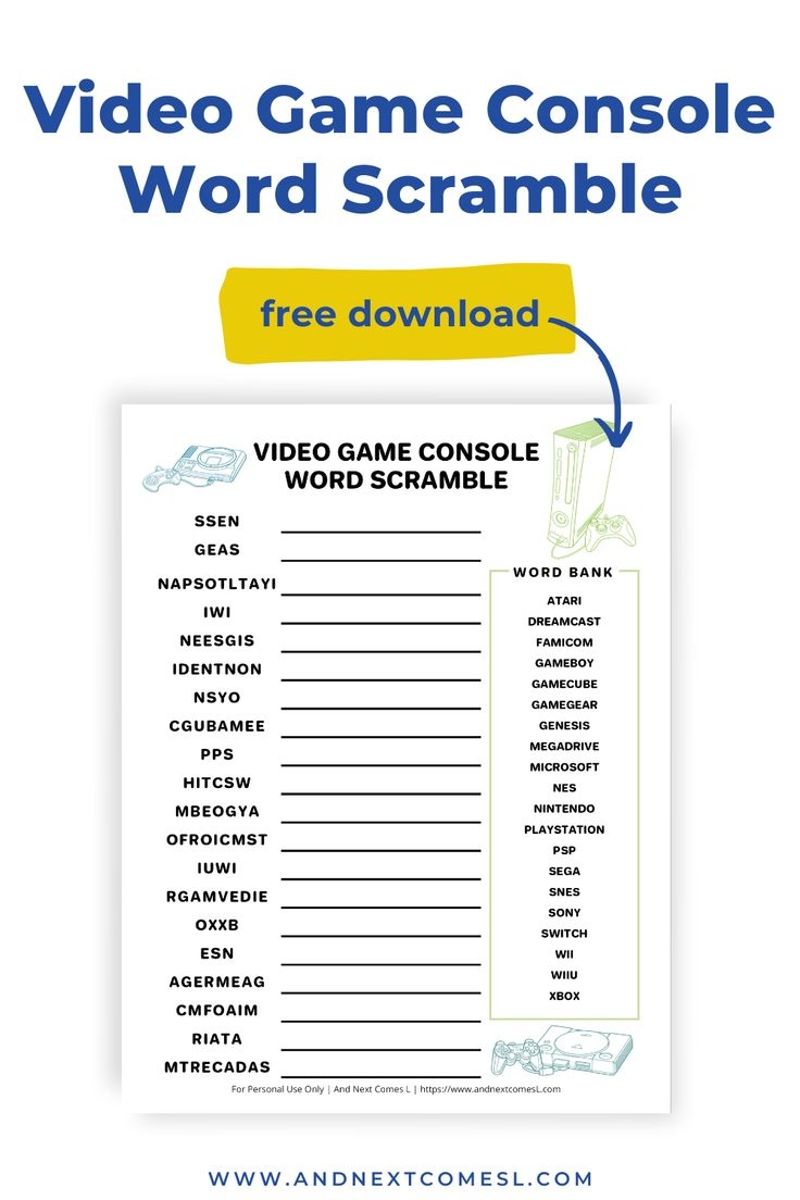 Free Video Game Console Word Scramble Printable For Kids