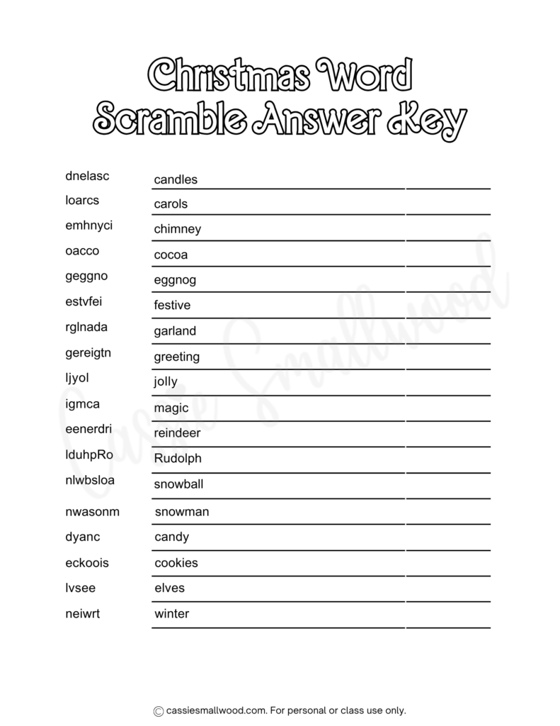 FUN Christmas Word Scrambles With Answers Cassie Smallwood