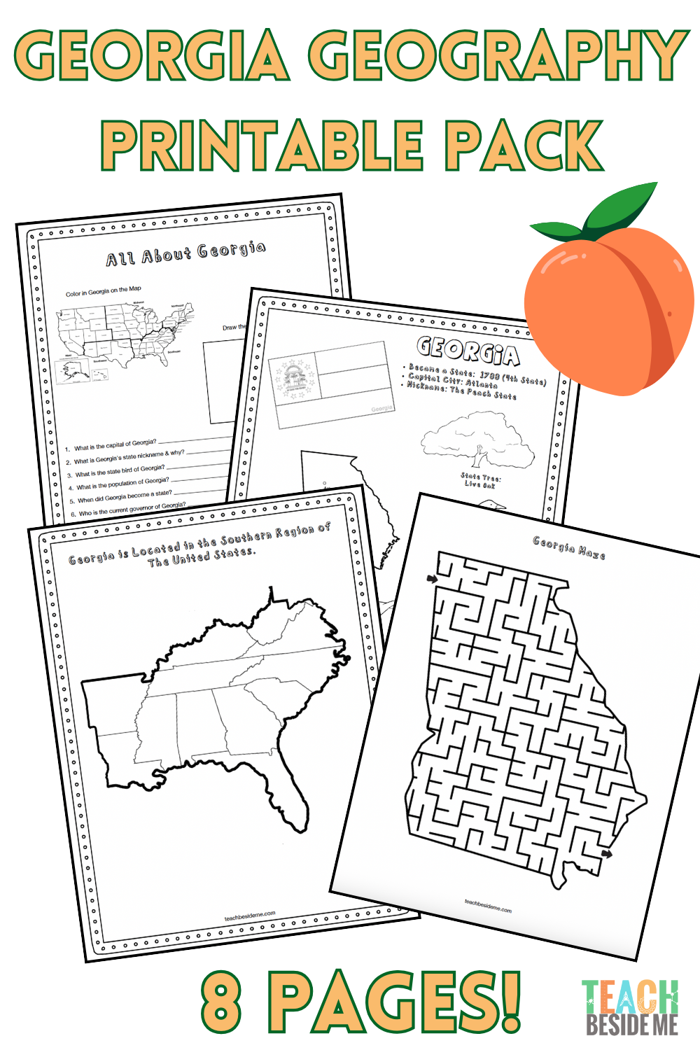 Georgia Geography For Kids Printable State Learning Pack Teach Beside Me