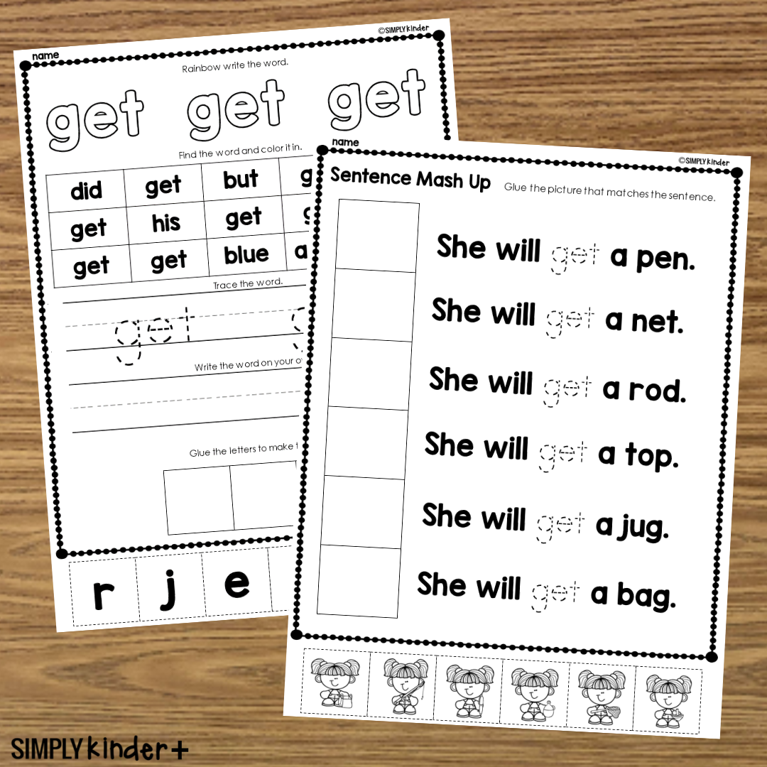 Get Sight Word Cut Glue Activities Simply Kinder Printable Membership
