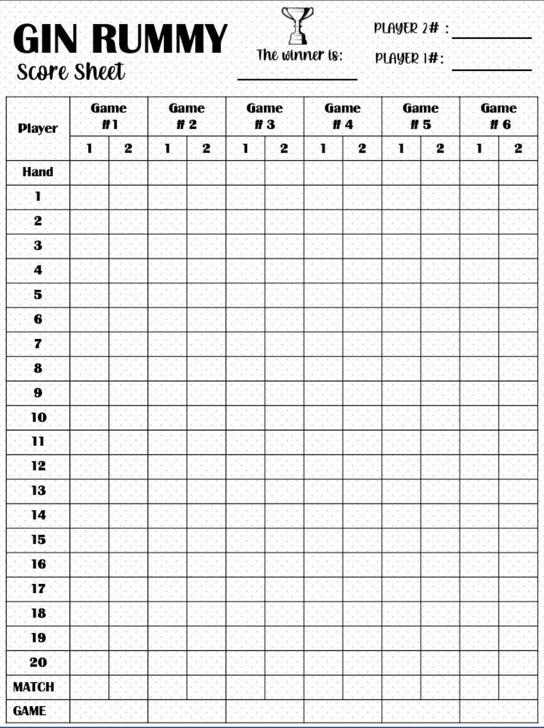 Gin Rummy Score Card Gin Rummy Scoresheet Gin Rummy Score Pads Printable File PDF Download 8 5x11 Etsy