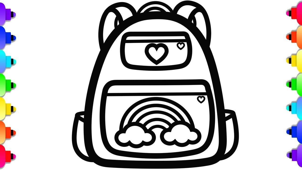 Glitter Backpack Coloring And Drawing Back To School Coloring Page YouTube