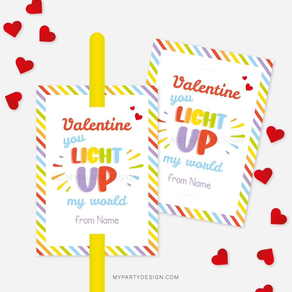 Glow Stick Valentines Printable Tags Cards My Party Design