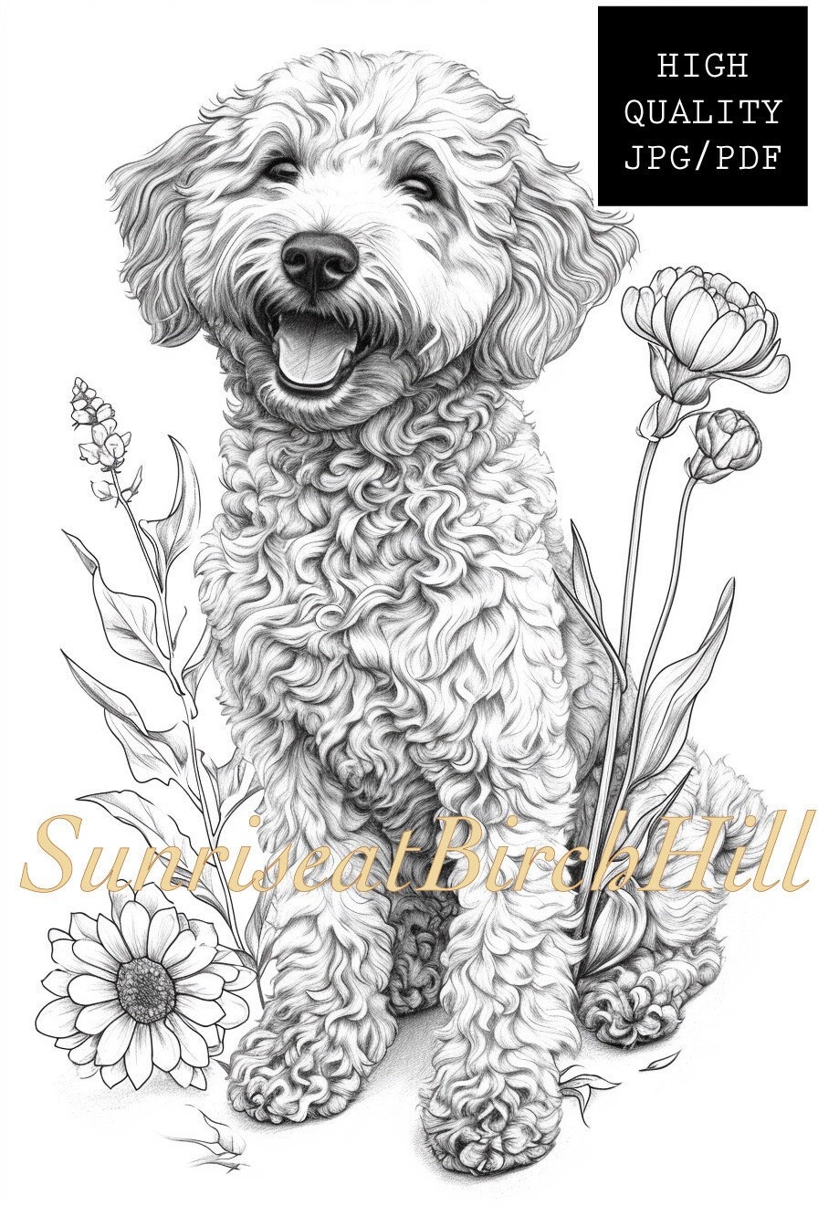Goldendoodle Dog Coloring Page sheet Adult teen Printable Coloring Page Of Pet Goldendoodle Breed Insta Download Mental Health Etsy