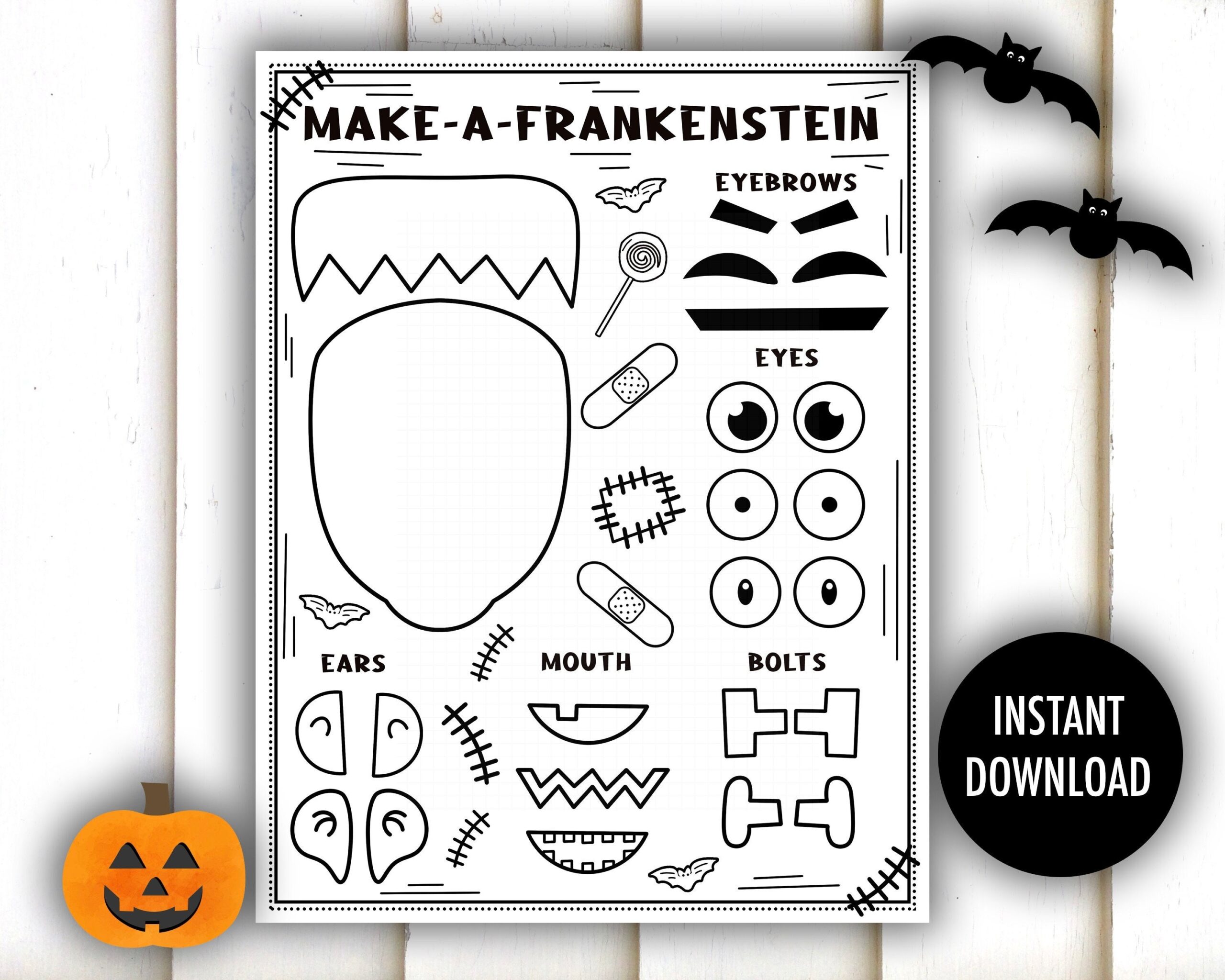 Halloween Craft Printable Make A Frankenstein Cut And Color Cut And Paste Activity Kids Halloween Crafts Coloring Craft School Etsy