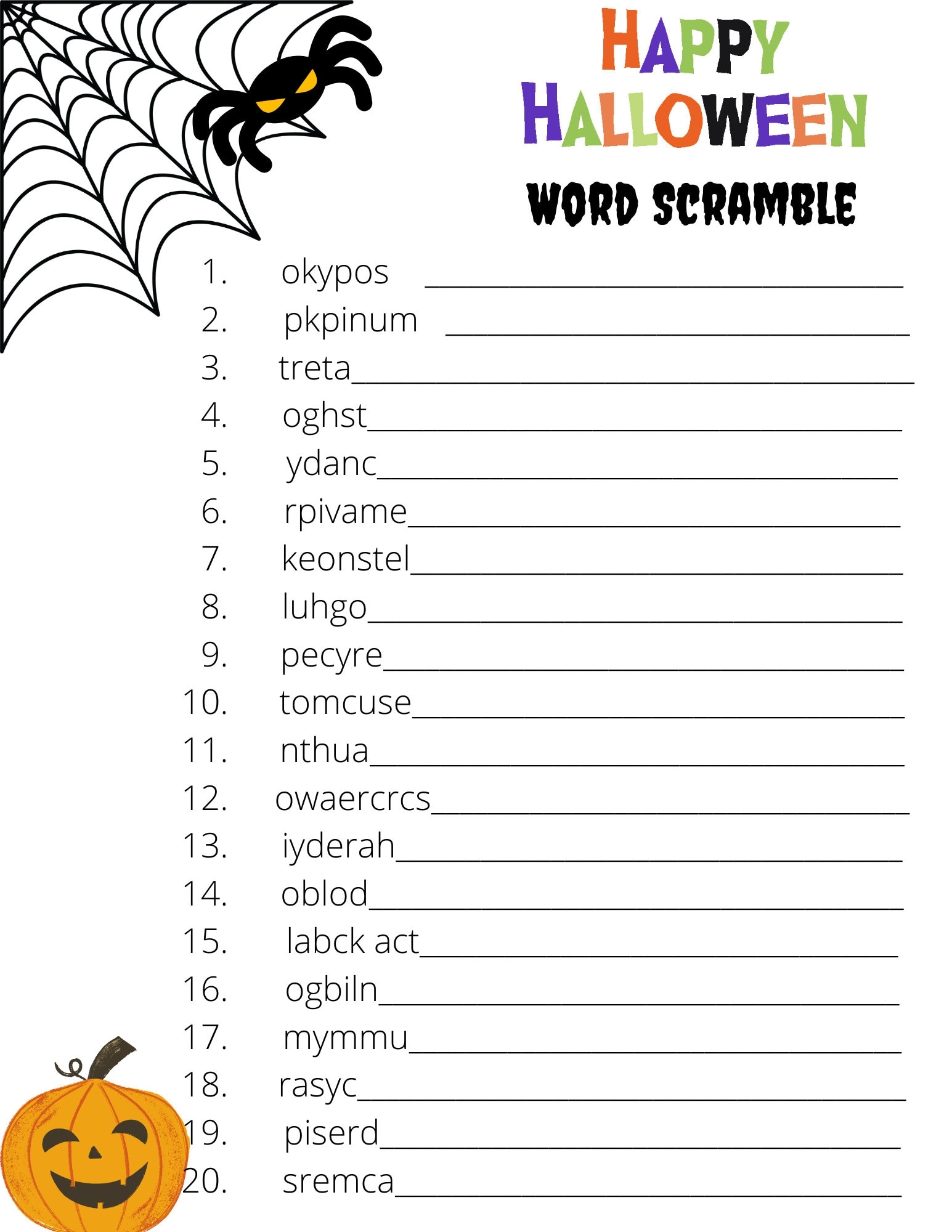 printable word scrambles