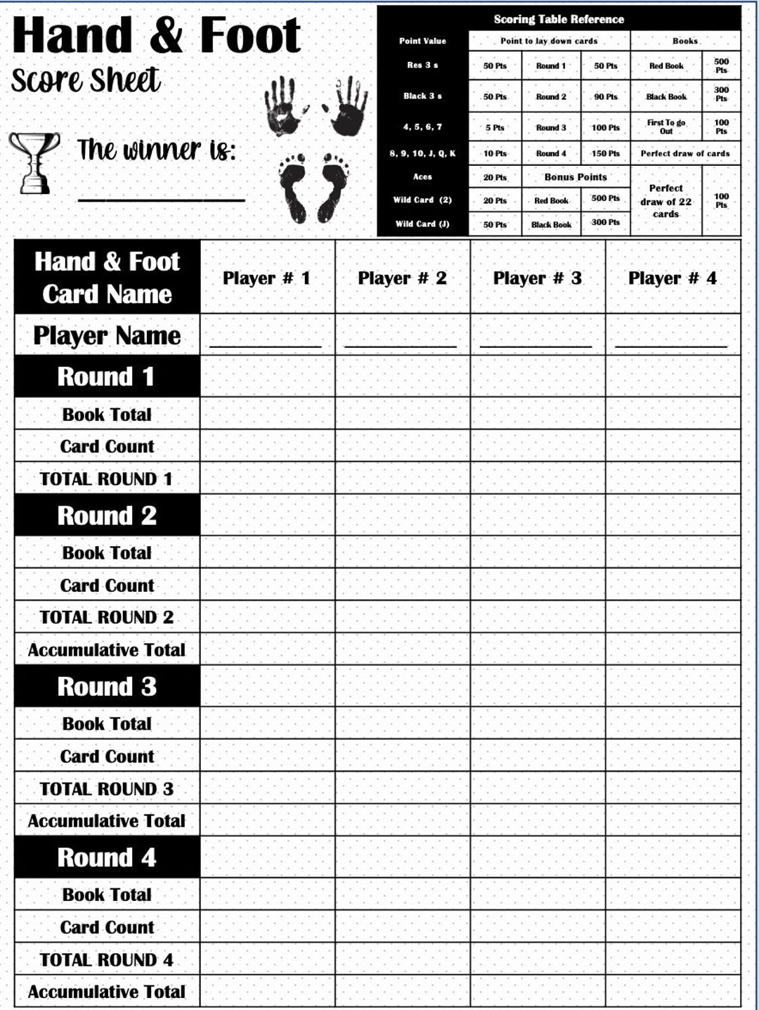 Hand And Foot Score Card Hand And Foot Scoresheet Hand And Foot Score Pads Printable File PDF Download 8 5x11 Etsy Hand And Foot Score Card Hand And Foot Scoresheet Hand And Foot Score Pads Printable File PDF Download 8 5x11 Etsy