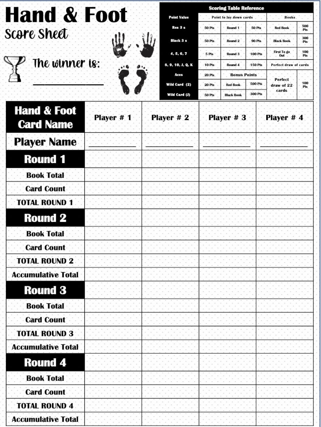 Hand And Foot Score Card Hand And Foot Scoresheet Hand And Foot Score Pads Printable File PDF Download 8 5x11 Etsy Hand And Foot Score Card Hand And Foot Scoresheet Hand And Foot Score Pads Printable File PDF Download 8 5x11 Etsy