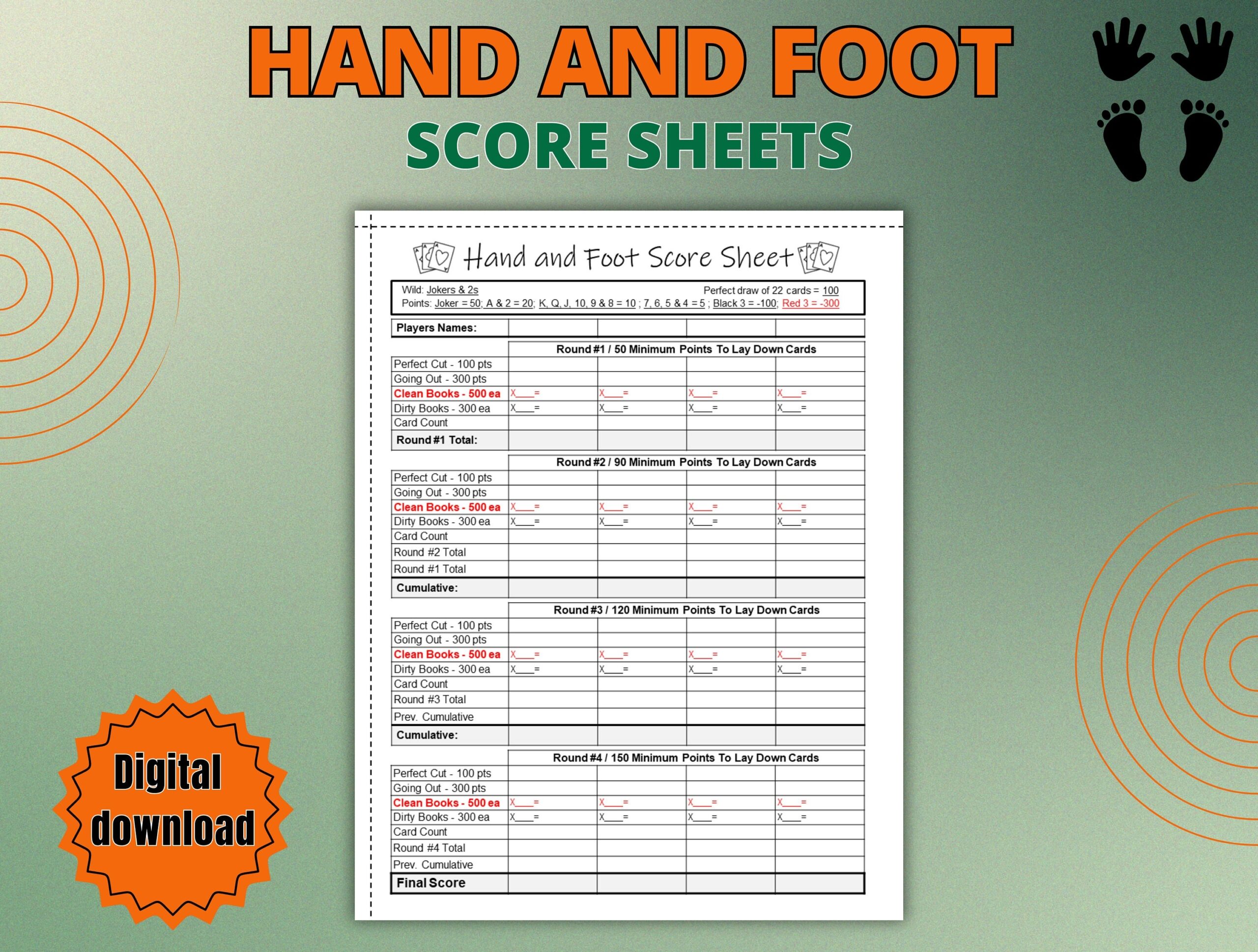 Hand And Foot Score Sheet Printable Card Game Score Pad Canasta Score Pad Digital Download Card Game Tracker Etsy Israel