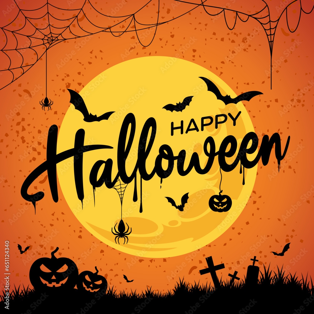 Happy Halloween Social Media Post Happy Halloween Printable Banner Or Halloween Email Signature With Halloween Lettering Text Type Logo Vector Background Orange For Party Invitation Stock Vector Adobe Stock