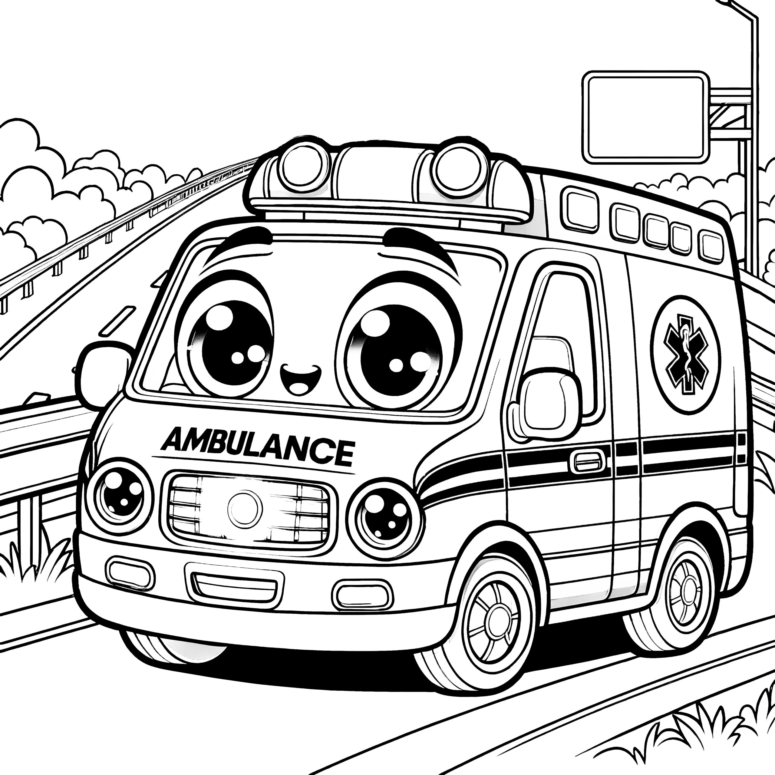 Happy Toy Ambulance With A Smiling Face Coloring Page For Download free 