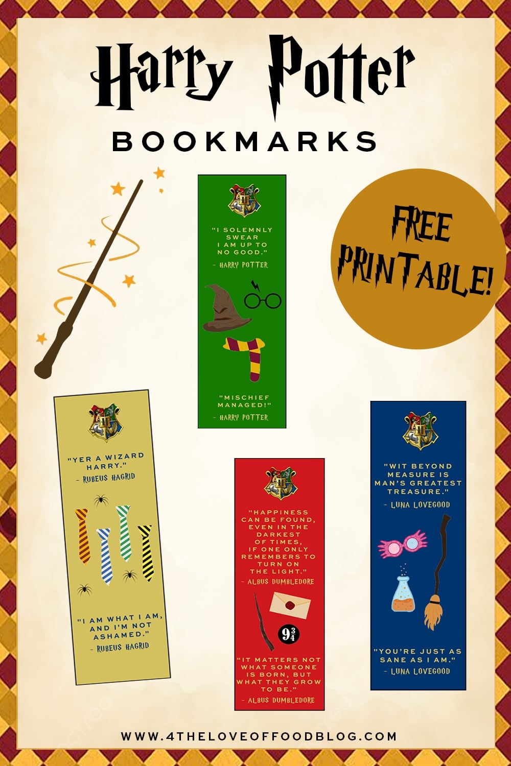Harry Potter Character Quote Bookmarks Free Printable For The Love Of Food