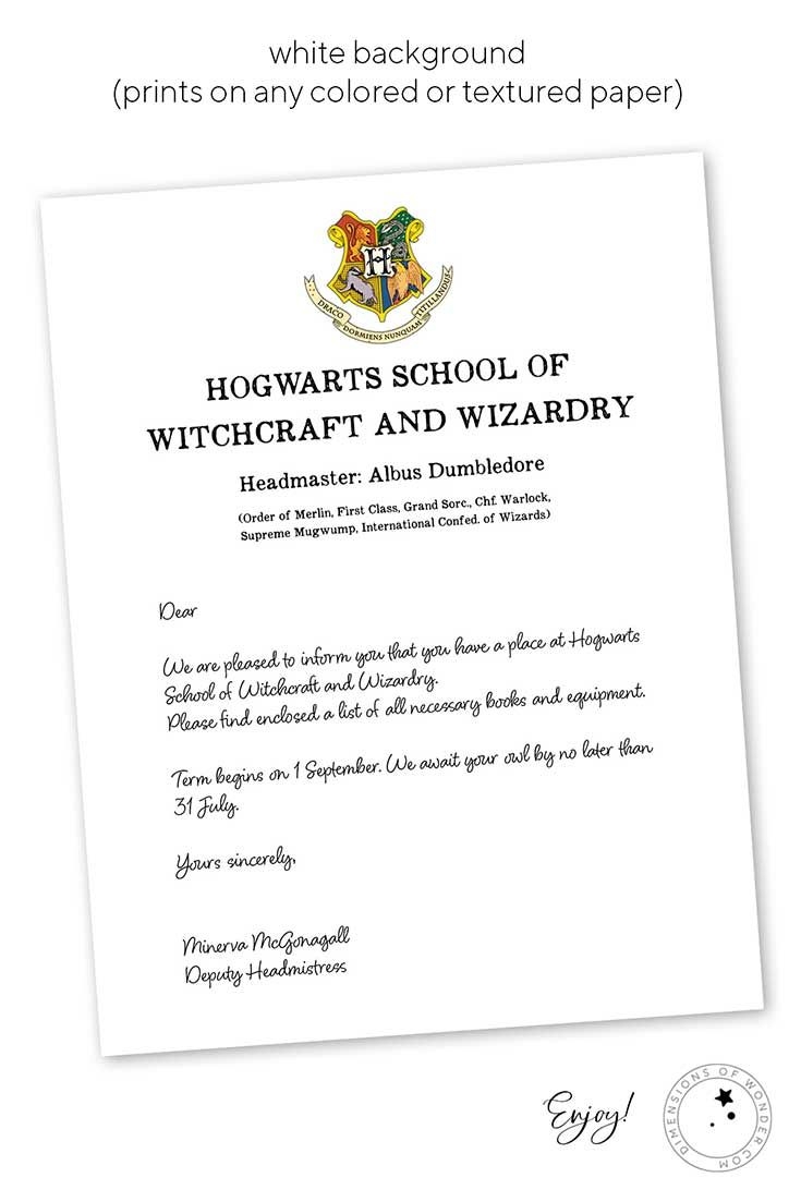 Harry Potter Letter Template Free Printable Hogwarts Acceptance Letter