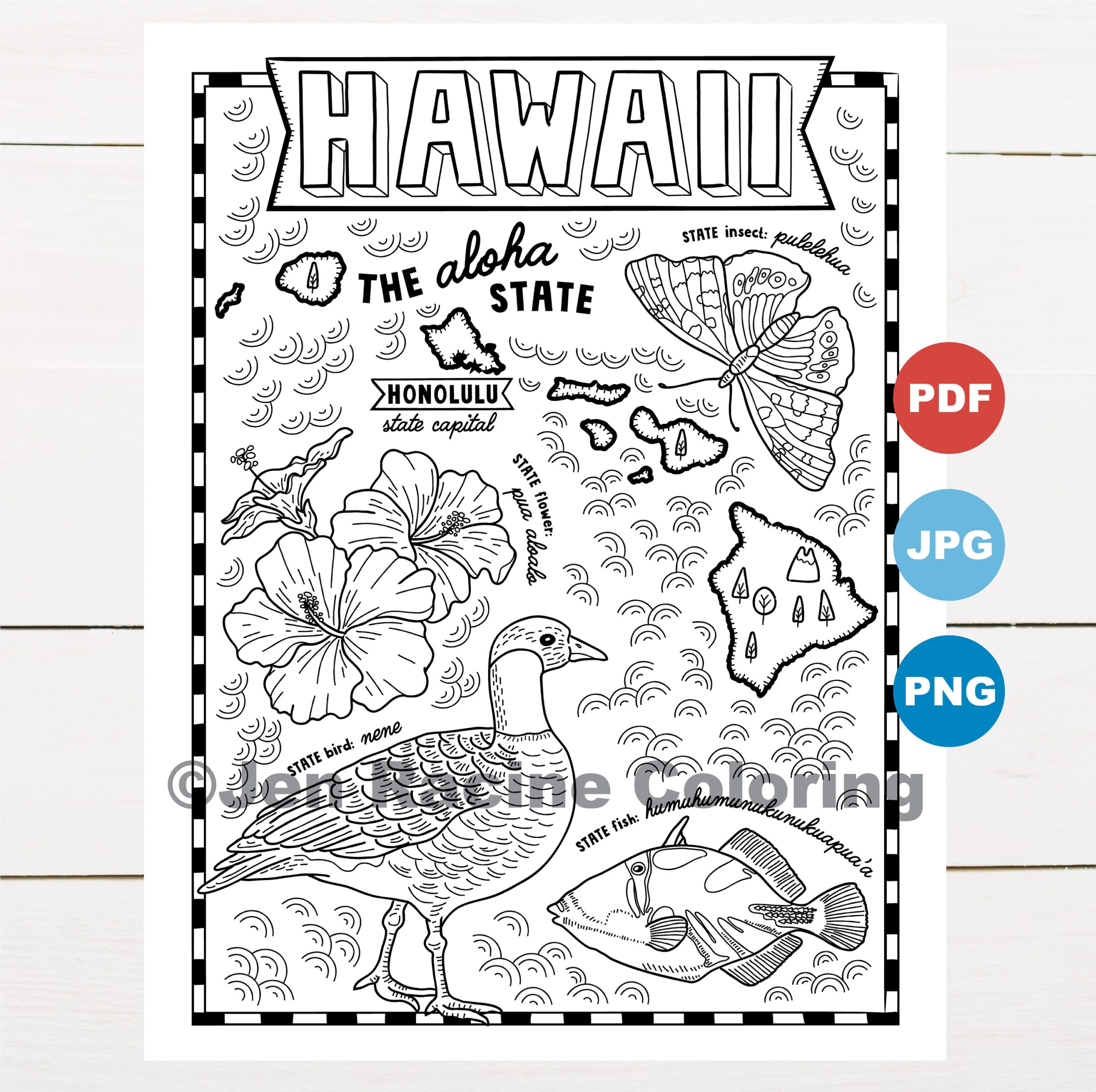 Hawaii Coloring Page United States State Map Wildlife State Symbols Flowers Coloring Pages Etsy