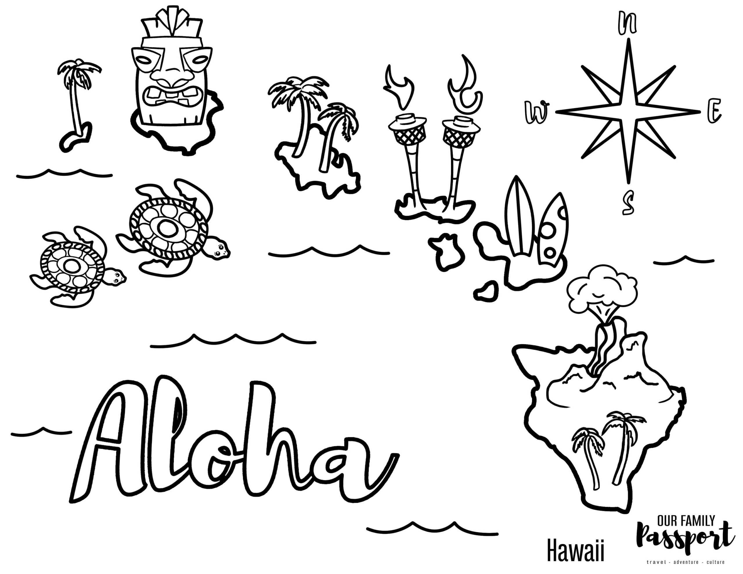 Hawaiian Islands Map Coloring Page Etsy