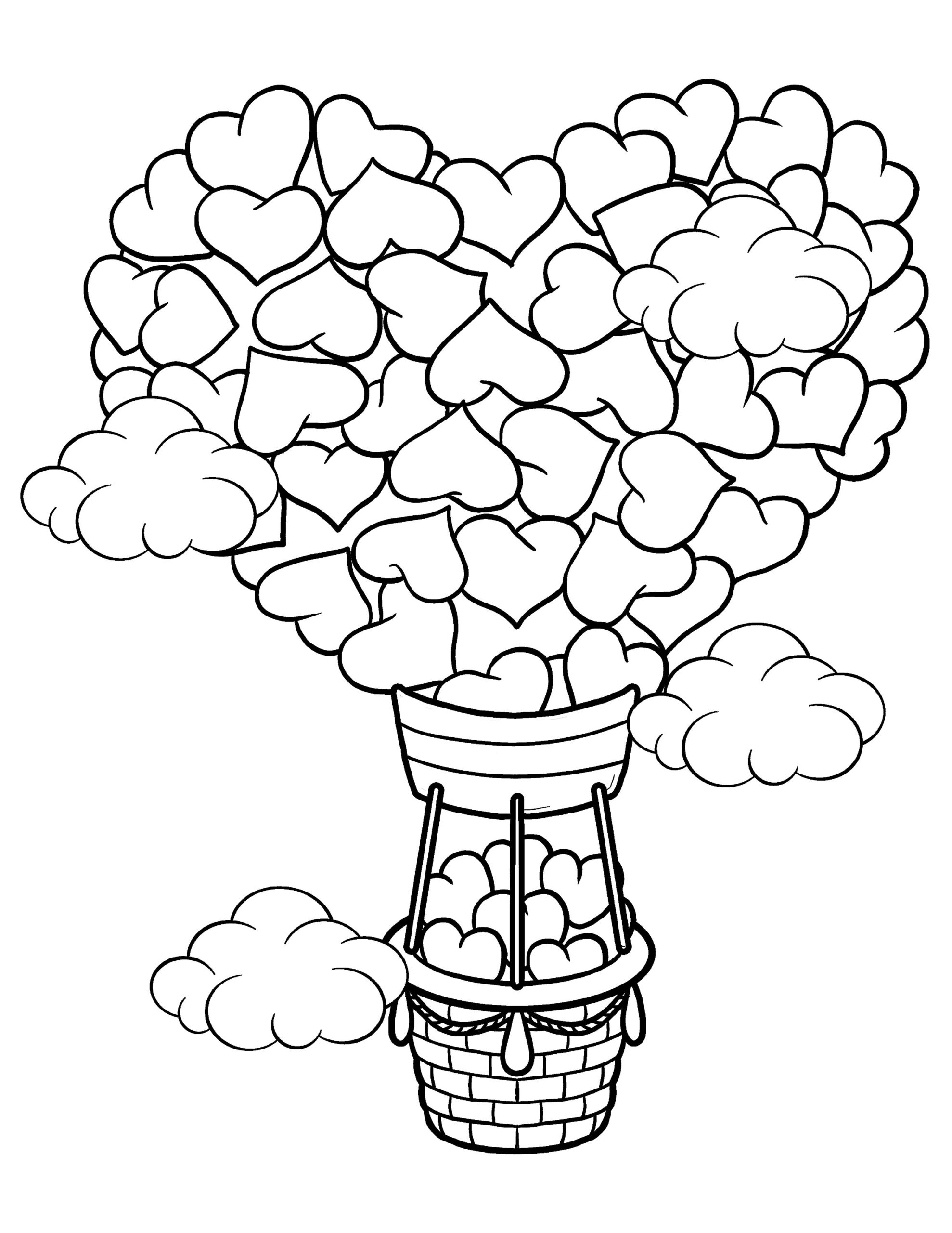 Hearts Hot Air Balloon Coloring Page Digital Download Heart Printable PDF Etsy